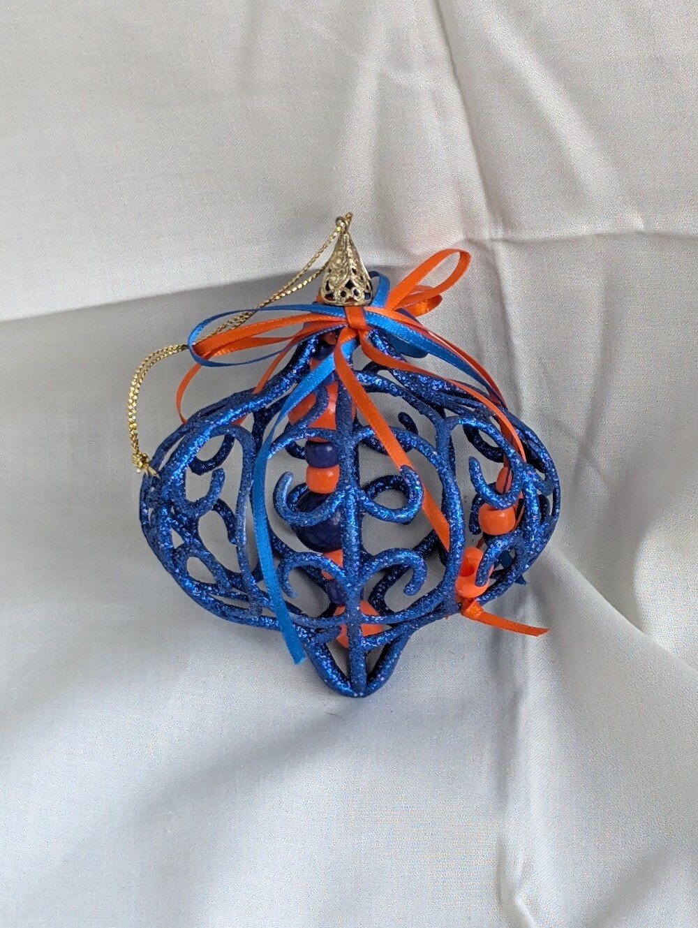 Scrolled Blue And Orange Ornament